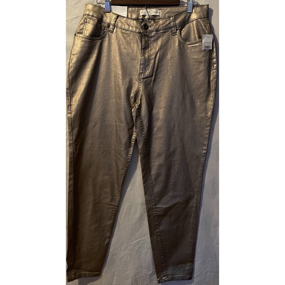 NWT EST 1946 DENIM Gold Metalic Skinny Mid-Rise Pants Women's Size 16 - Picture 1 of 8